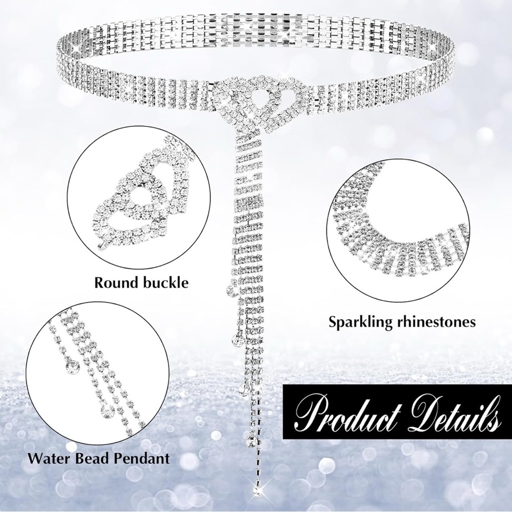 *SOLD* Rhinestone Belt with Heart-Shaped Buckle Diamond Crystal Waist Chain - Picture 3 of 6